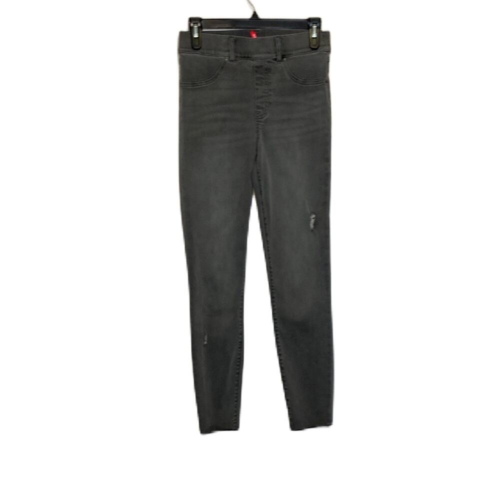 Spanx Grey Distressed Skinny Pull On Jeans Size SP